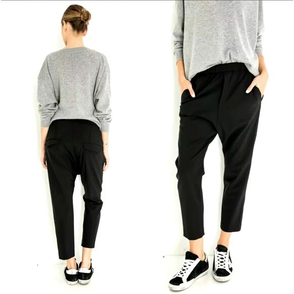 NEW Nili Lotan 8 Slouchy WOOL Drawstring Delancy Pants Elastic Waist Paris Black - Picture 1 of 8